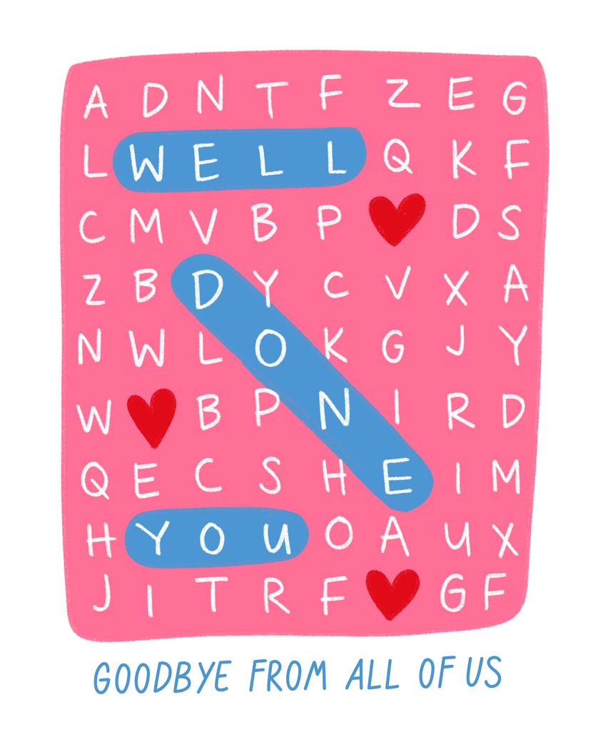Card design "Wordsearch - group leaving ecard"