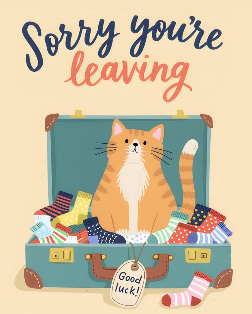 Card design "Cat Packing - group leaving ecard"