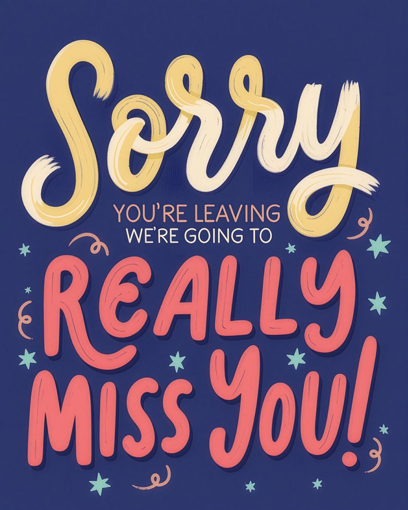 Card design "Swoosh words - group leaving ecard"