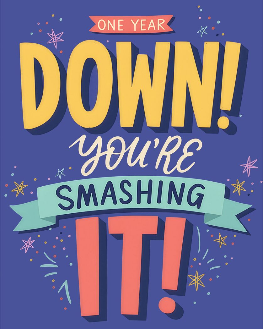 Card design "One down - group anniversary ecard"
